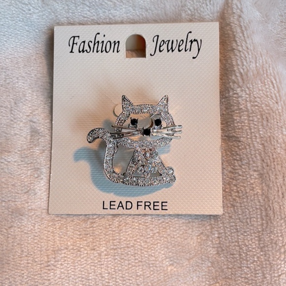 Cat Rhinestone Pin / Brooch - New - Picture 4 of 4